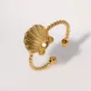 Wholesale PVD Coated Real Gold Plated 18K Gold Shell 304 Stainless Steel Hawaiian Marine Style IG Style Waterproof Non Tarnish Open Rings