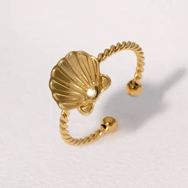 Wholesale PVD Coated Real Gold Plated 18K Gold Shell 304 Stainless Steel Hawaiian Marine Style IG Style Waterproof Non Tarnish Open Rings