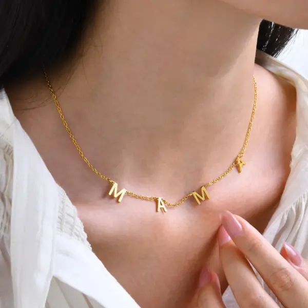 PVD Coated Real Gold Plated Letter 304 Stainless Steel MAMA Simple Style Waterproof Non Tarnish 304 Stainless Steel Necklace