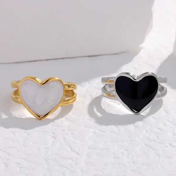 PVD Coated Real Gold Plated Heart Shape Stainless Steel Fashion Waterproof Non Tarnish Open Ring