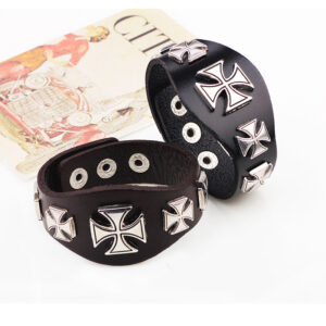Wholesale Ancient Roman Cross Rivet Punk Style Cowhide Bracelet