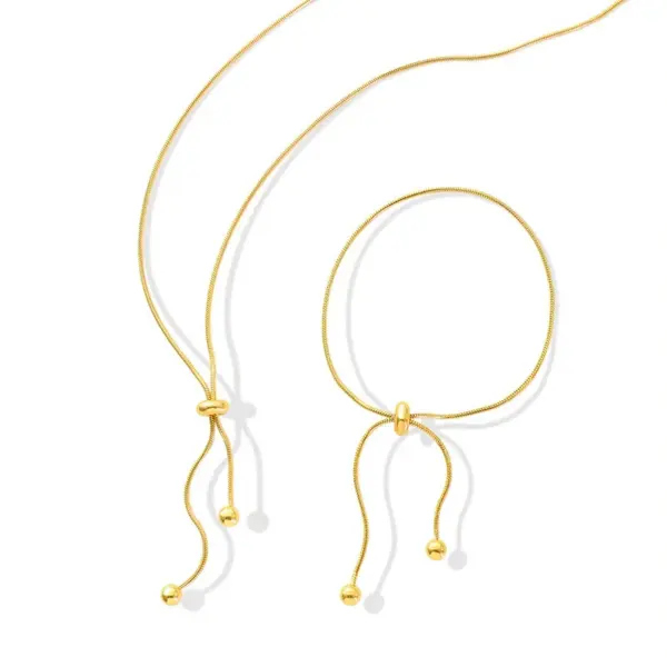 PVD Coated Real Gold Plated 18K Gold Solid Color 304 Stainless Steel Simple Style Waterproof Non Tarnish Bracelets Necklace