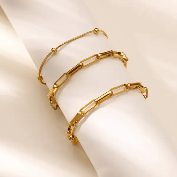 304 Stainless Steel Geometric PVD Coated Stone-Free 18K Real Gold Plated Bracelets