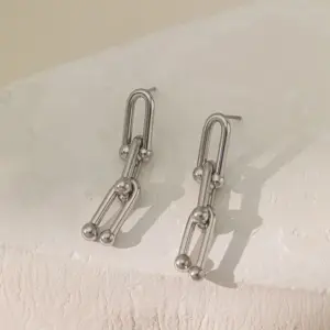 YC [G3202] Horseshoe Chain Earrings [Steel Color]]