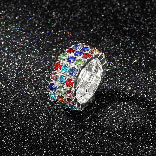 Wholesale Europe and the United States cross-border multi-row Diamond ring all-match bride colored diamond ring New elastic Rhinestone ring ladies