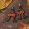 Wholesale Cross-border New Halloween Gothic Wind Witch Hat Boots BOO Triple Stitching Pendant Wooden Double-sided Earrings