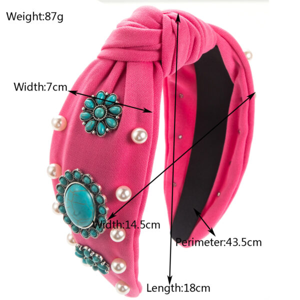 Wholesale Cross-border fashion new vintage turquoise hairband wide-brimmed beaded flower headband light luxury high-end ball hair accessories
