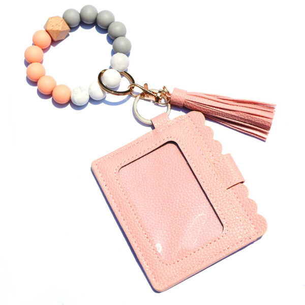 oly-cb3ce0dc01aa95e7feb42dc697631d13 Wholesale Style Silicone Bead Bracelet Card Case pu Tassel Women Wallet Keychain Food Grade Silicone Bead Bracelet