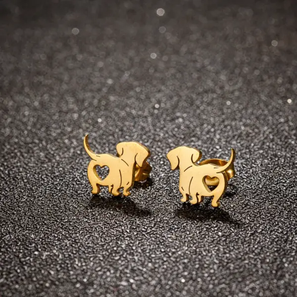 PVD Coated 18K Gold Real Gold Plated Dog 304 Stainless Steel Simple Style Waterproof Non Tarnish Ear Studs