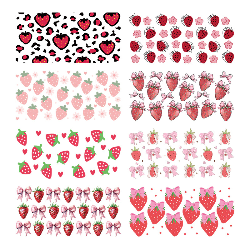 Wholesale Pink Strawberry Bow 16oz C UV DTF Wrap