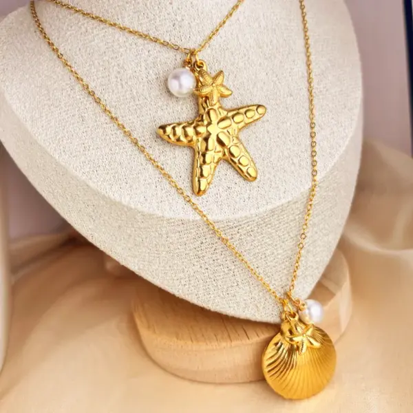 PVD Coated Real Gold Plated 18K Gold Starfish Shell 304 Stainless Steel Elegant Beach Waterproof Non Tarnish 201 Stainless Steel Pendant Necklace