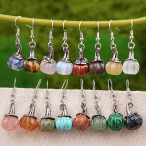 Wholesale Vintage Agate Pumpkin Crystal Pumpkin-Shaped Witch Hat Earrings