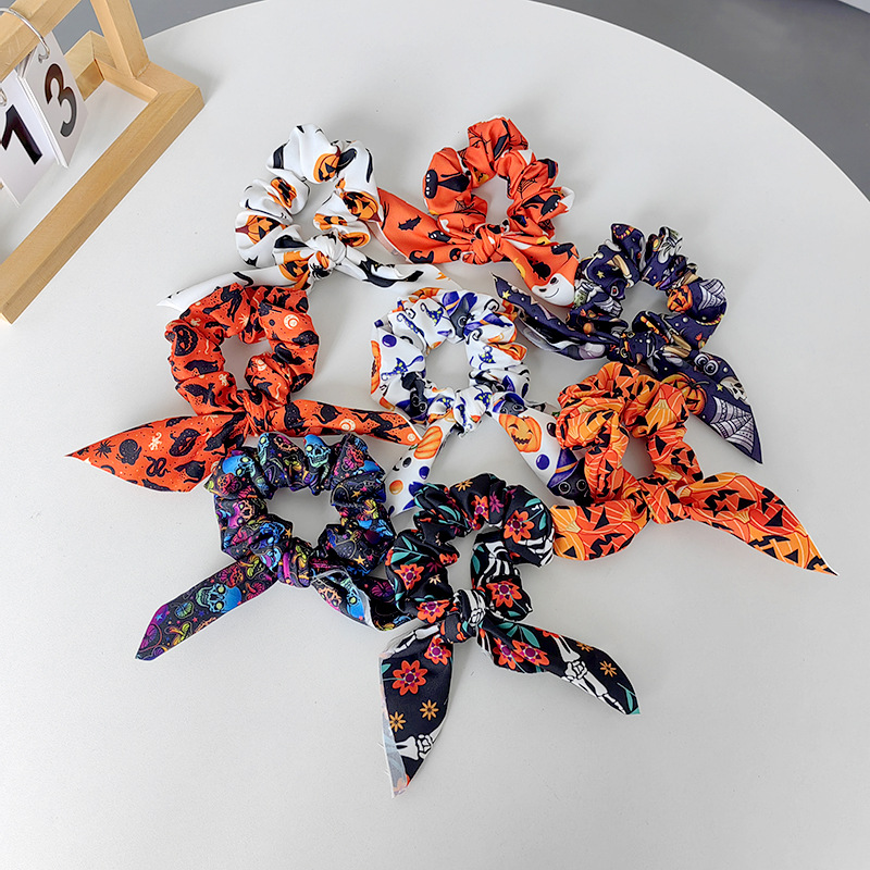 Wholesale Hair Ring Fabric Printing Pumpkin Ghost Bat Strap