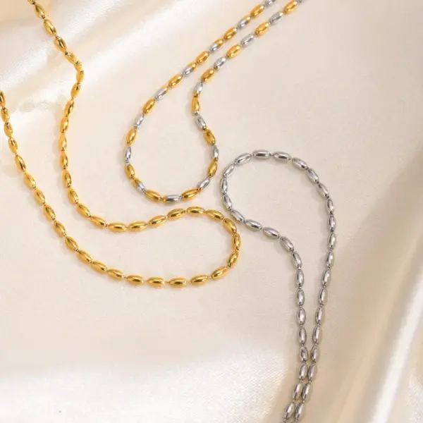 201 Stainless Steel Solid Color PVD Coated Real Gold Plated 18K Gold Basic Simple Style Waterproof Non Tarnish Olive Bead Necklace Necklace