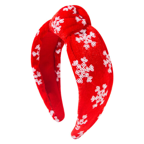 oly-cb577f6479d52491c458d431231facaf Wholesale Christmas headband with wide knotted sequins and snowflake design, festive party hair accessory