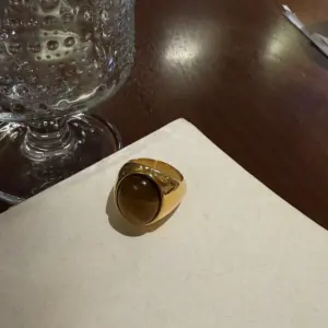 Titanium Steel Tigereye Gold Ring No. 7