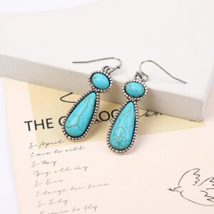 Wholesale European and American creative turquoise earrings exaggerated new ancient silver turquoise earrings factory direct supply