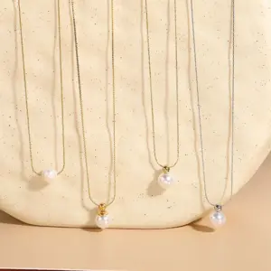 Wholesale 304 Stainless Steel ABS Pearl Solid Color PVD Coated Artificial Pearls Freshwater Pearl 14K Gold Plated Elegant Luxurious Classic Style Plating Inlay Box Chain Pendant Necklace