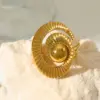 Wholesale Jewelry Retro Exaggerated Artistic Flower Bee Spiral 304 Stainless Steel 18K Gold Plated Plating Open Rings