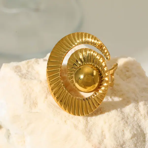Wholesale Jewelry Retro Exaggerated Artistic Flower Bee Spiral 304 Stainless Steel 18K Gold Plated Plating Open Rings