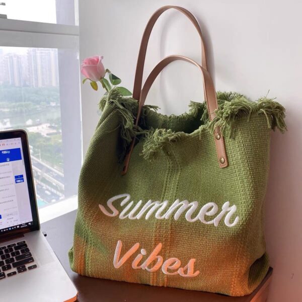 oly-cb631b3f112f7f52d7004432d3c3aa52 Wholesale Large Capacity Bag Canvas Bag Embroidered Letters Tote Bag Handbag Women's Bag Woven Beach Bag Shoulder Bag Bags