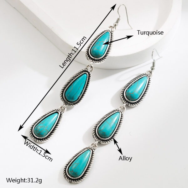 Wholesale Amazon Hot Selling European and American Bohemian Holiday Style Inlaid Turquoise Water Drop Earrings Fashion Creative Exaggerated Earrings
