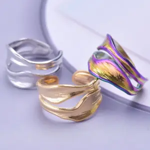 PVD Coated Real Gold Plated 18K Gold Geometric 304 Stainless Steel Simple Style Waterproof Non Tarnish Open Ring