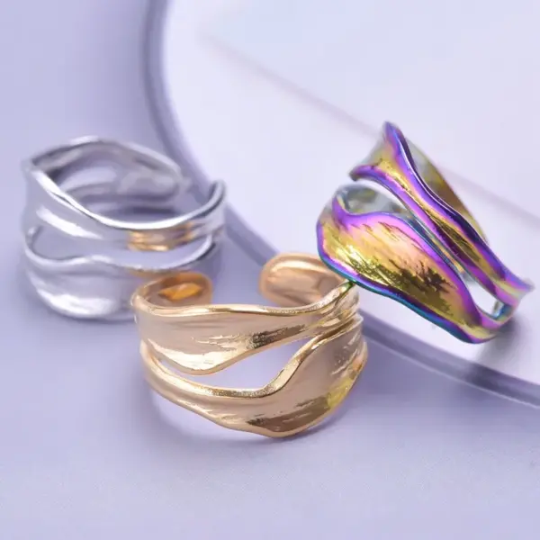 PVD Coated Real Gold Plated 18K Gold Geometric 304 Stainless Steel Simple Style Waterproof Non Tarnish Open Ring