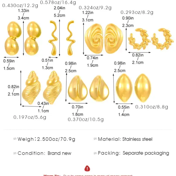 1 Pair Retro Simple Style Commute Geometric 304 Stainless Steel 18K Gold Plated Ear Studs