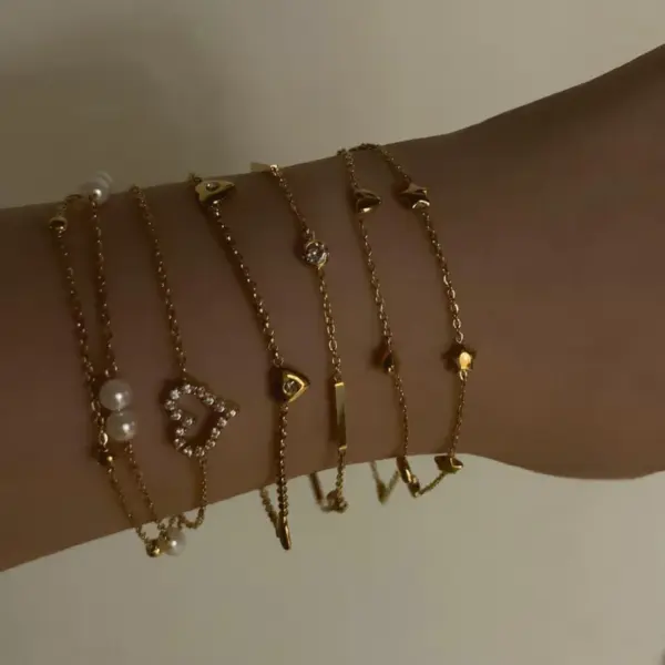 PVD Coated Real Gold Plated 16K White Plating Geometric Star Heart Shape 304 Stainless Steel Modern Style Waterproof Non Tarnish Bracelets