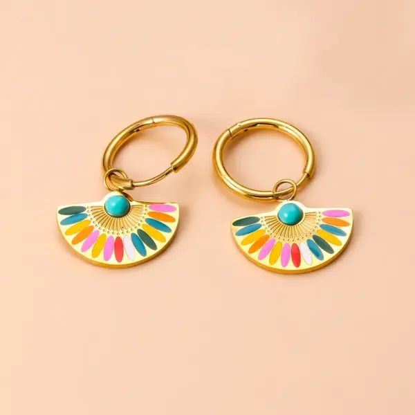 1 Pair Bohemian Sector Enamel 304 Stainless Steel Turquoise Stainless Steel Earrings
