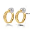 PVD Coated Geometric Round Pearl 304 Stainless Steel French Style Simple Style Korean Style Waterproof Non Tarnish Earrings