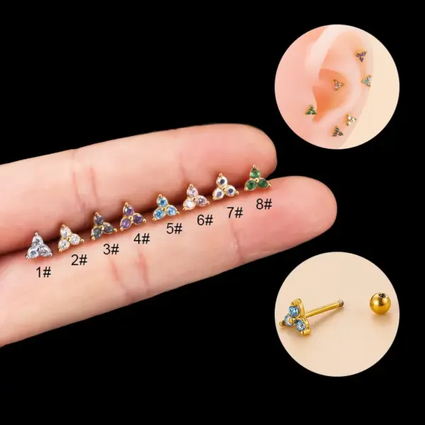 1 Piece 316L Stainless Steel Zircon Ear Cartilage Rings & Studs Geometric Waterproof Non Tarnish Surgical Steel