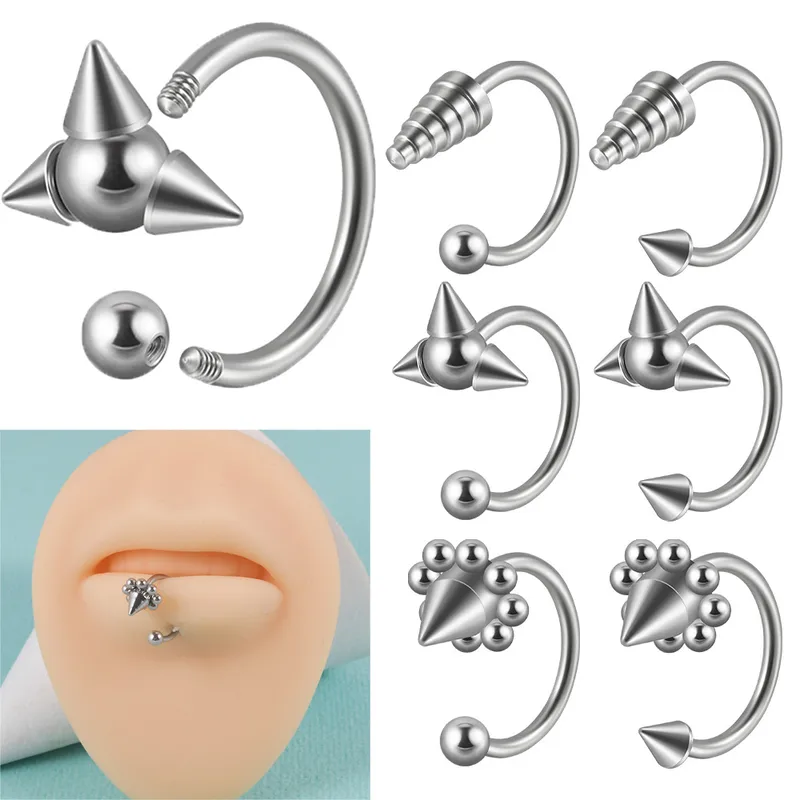 Wholesale 1 Piece Lip Rings Casual Simple Style Solid Color 304 Stainless Steel Plating