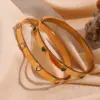 Wholesale 304 Stainless Steel Heart Shape PVD Coated Zircon 18K Gold Plated Real Gold Plated Basic Simple Style Classic Style Waterproof Non Tarnish Plating Inlay White Green Gold Bangle