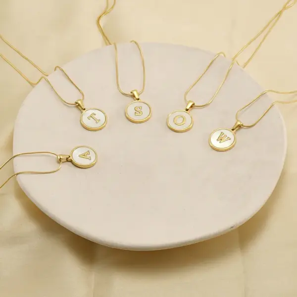 Wholesale Fashion Letter Stainless Steel Titanium Steel Plating Inlay Shell Pendant Necklace 1 Piece