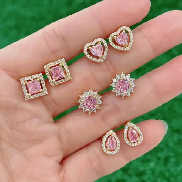 Wholesale 1 Pair Casual Elegant Cute Geometric Square Water Droplets Inlay Copper Zircon 18K Gold Plated Ear Studs