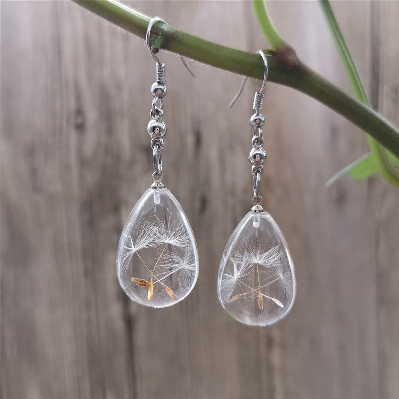 Wholesale Cross-Border Resin Glue Dandelion ied Flower Earrings European and American ied Flower Earrings Aessible Luxury High-End Summer