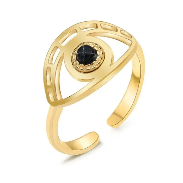 Wholesale PVD Coated 14K Gold Real Gold Plated Devil'S Eye 304 Stainless Steel Fashion Waterproof Non Tarnish Open Ring