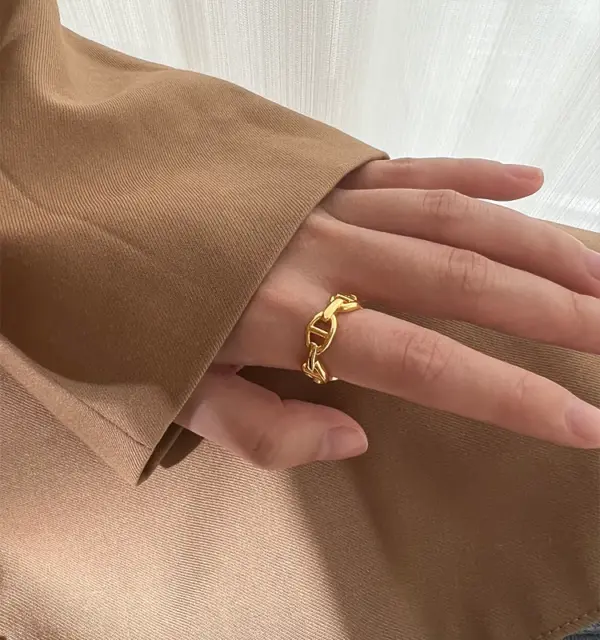 304 Stainless Steel Solid Color PVD Coated 18K Real Gold Plated Simple Style Classic Style Waterproof Non Tarnish Hollow Out Open Rings