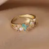 Wholesale Simple Style Shiny Star Water Droplets Heart Shape Copper Inlay White Gold Plated Gold Plated Zircon Open Rings