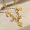 Ion Plating (IP) 18K Gold Plated Geometric Heart Shape Ball 304 Stainless Steel Casual Elegant Artistic Multi Charms Bracelet Necklace