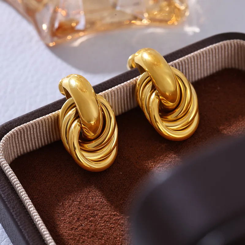 Wholesale PVD Coated Real Gold Plated 18K Gold Geometric 304 Stainless Steel Elegant Vacation Waterproof Non Tarnish Drop Earrings