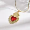 Hip-Hop INS Style Copper Color Retention Electroplated Gold Micro-Inlaid Zircon Colorful Oil Drop Cross Flower Light Heart Necklace