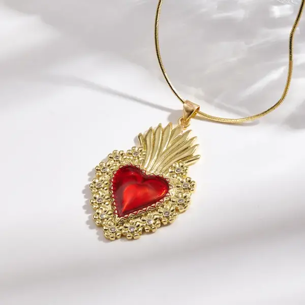 Hip-Hop INS Style Copper Color Retention Electroplated Gold Micro-Inlaid Zircon Colorful Oil Drop Cross Flower Light Heart Necklace