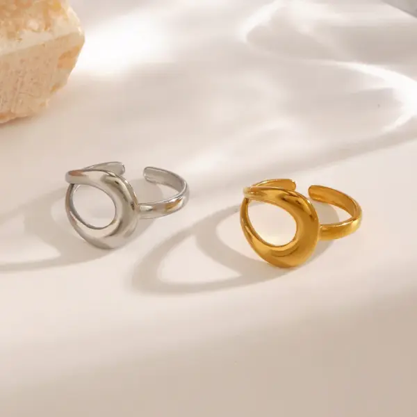 Wholesale Ion Plating (IP) 18K Gold Plated Water Droplets Lines 304 Stainless Steel Simple Style Waterproof Non Tarnish Open Rings