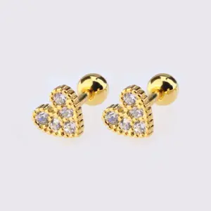 Gold Heart-Shaped Zircon Ear Studs