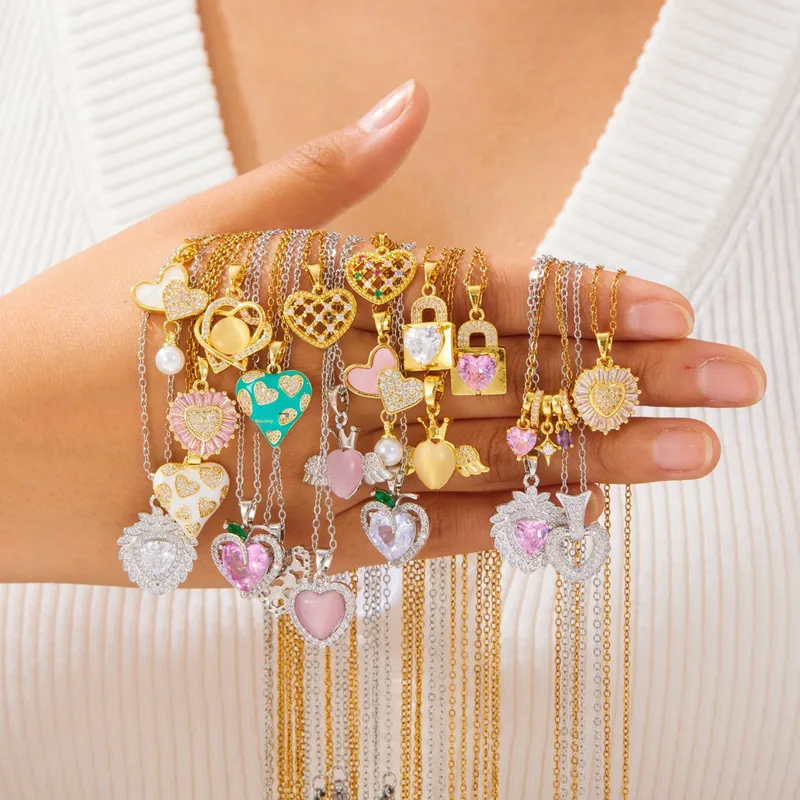 Wholesale Stainless Steel Heart Pendant Necklace For Women With Zircon Stone, Rose Gold And Silver Colors Jewelry Accessories