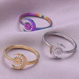 Wholesale PVD Coated Real Gold Plated 18K Gold Sun 304 Stainless Steel Simple Style Waterproof Non Tarnish Rings