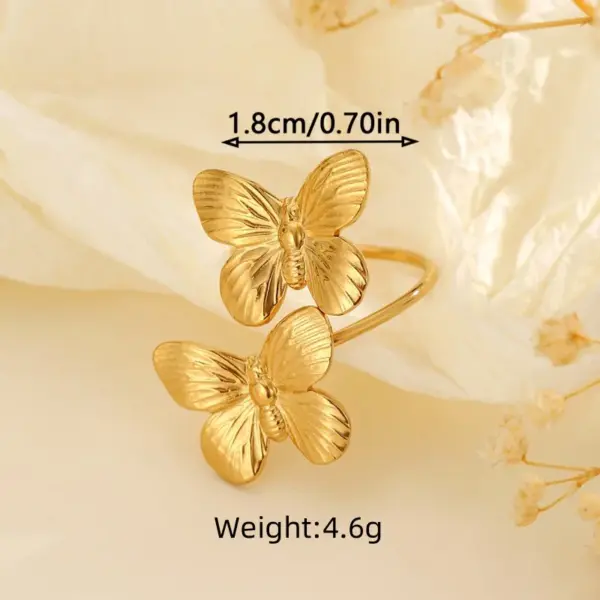 Wholesale PVD Coated Real Gold Plated Butterfly Bow Knot 304 Stainless Steel Classical Romantic Solid Color Waterproof Non Tarnish Open Rings